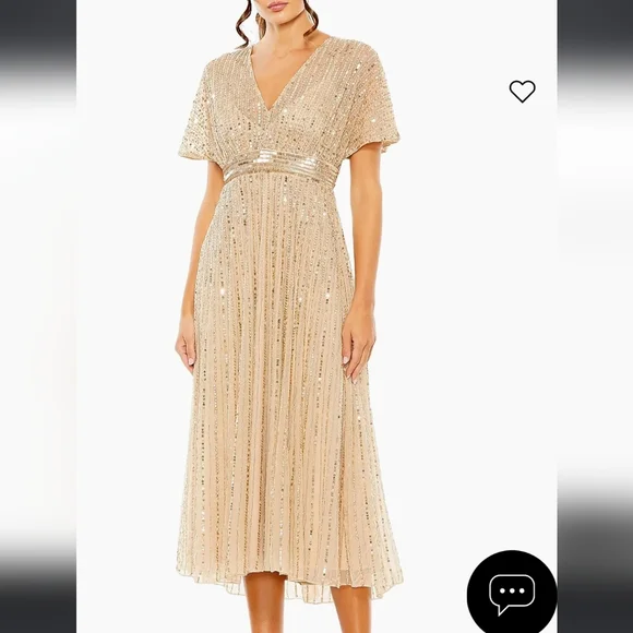 Mac Duggal | Dresses | Mac Duggal Taupe Sequin Pleated Midi Gown With  Flutter Sleeves | Poshmark